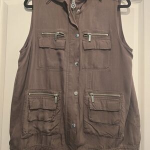 Michael Michael Kors Brown Utility Vest with Metal Hardware & pockets.